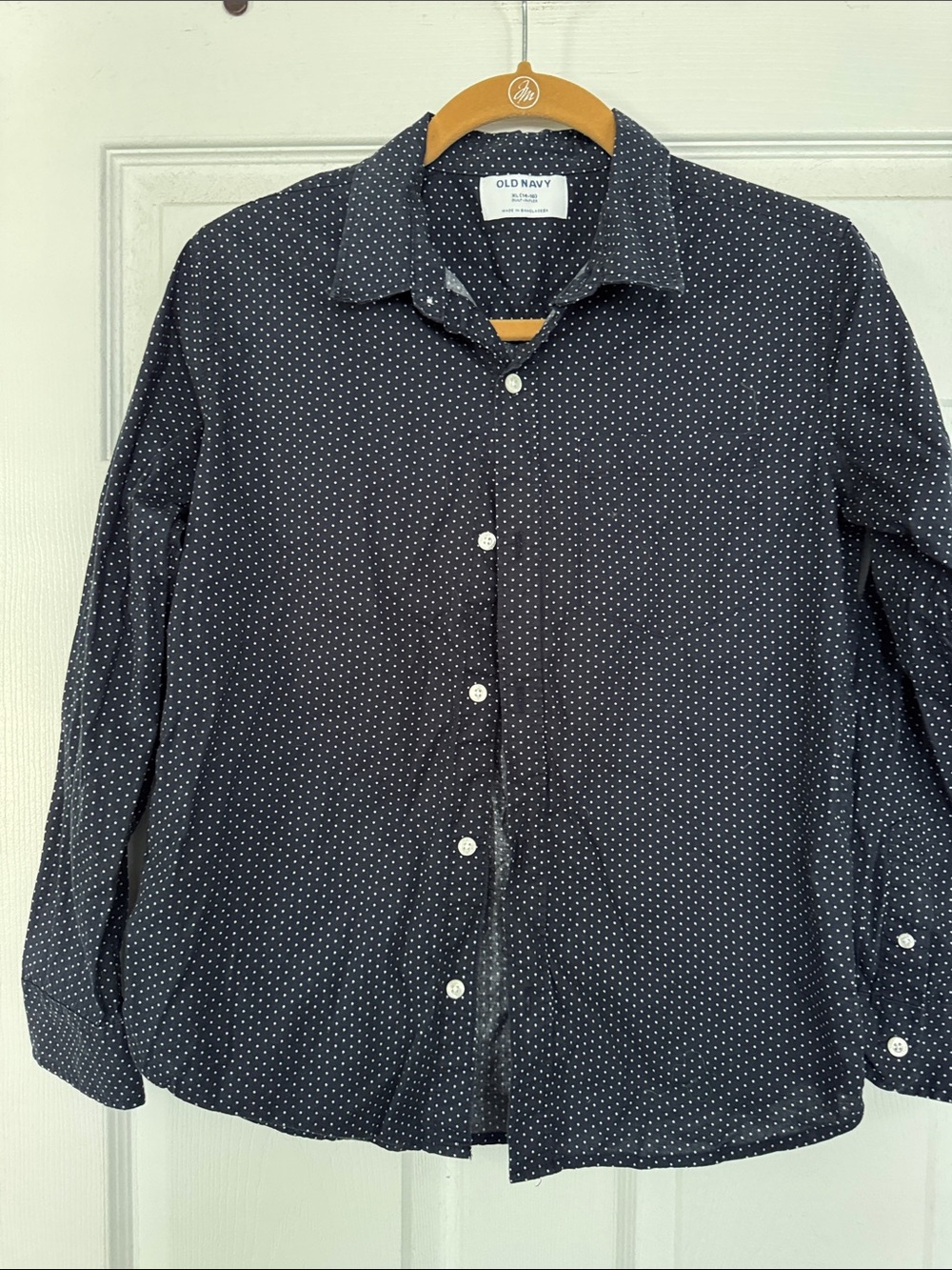 Old Navy Boys xl 14/16 Navy Button-Up Shirt with White Microdots